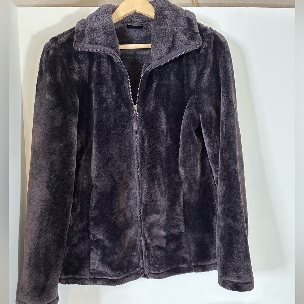 32 Degrees Women's Teddy Jacket - Dark plum soft front zip SZ M
